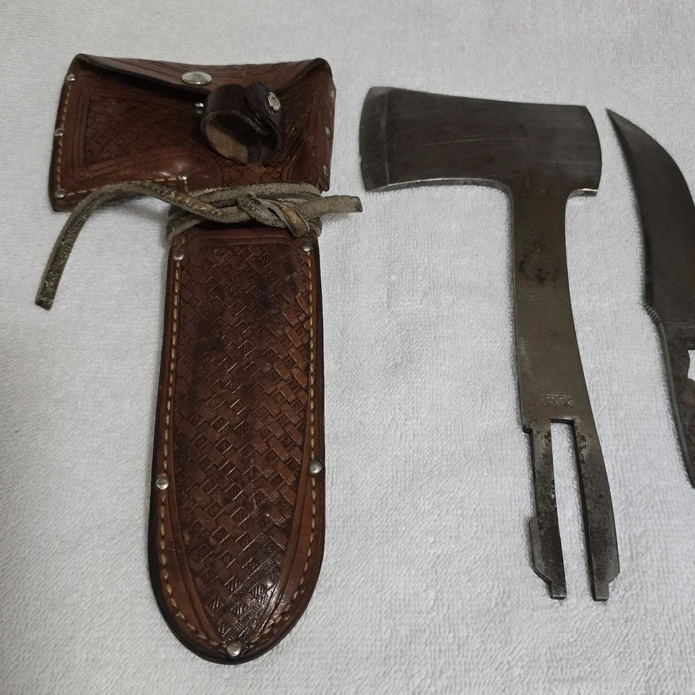 VTG Western Boulder Colo‎ Knife Axe Combo Set with Leather Sheath USA 1930s